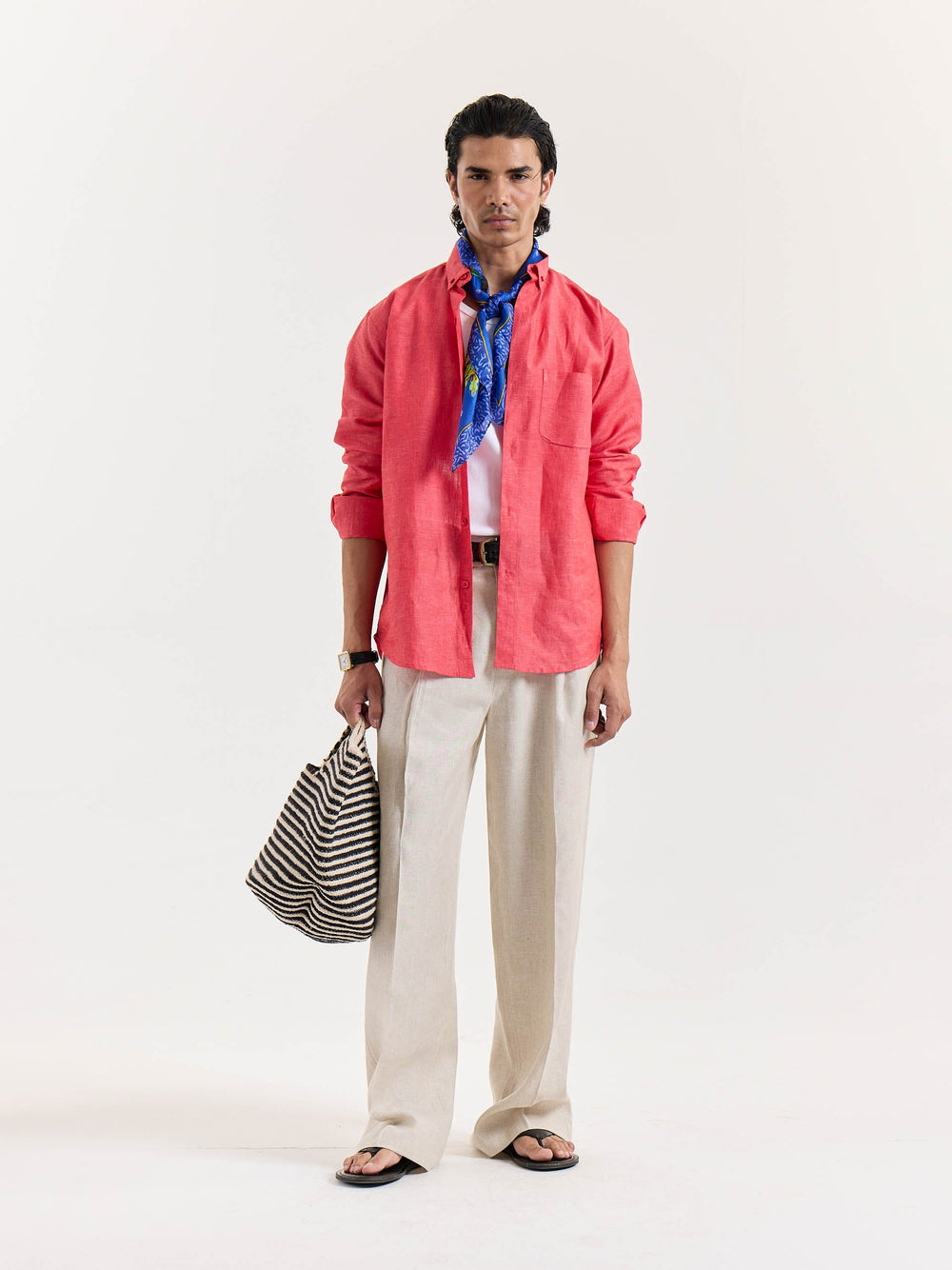 Red Chambray Linen Shirt