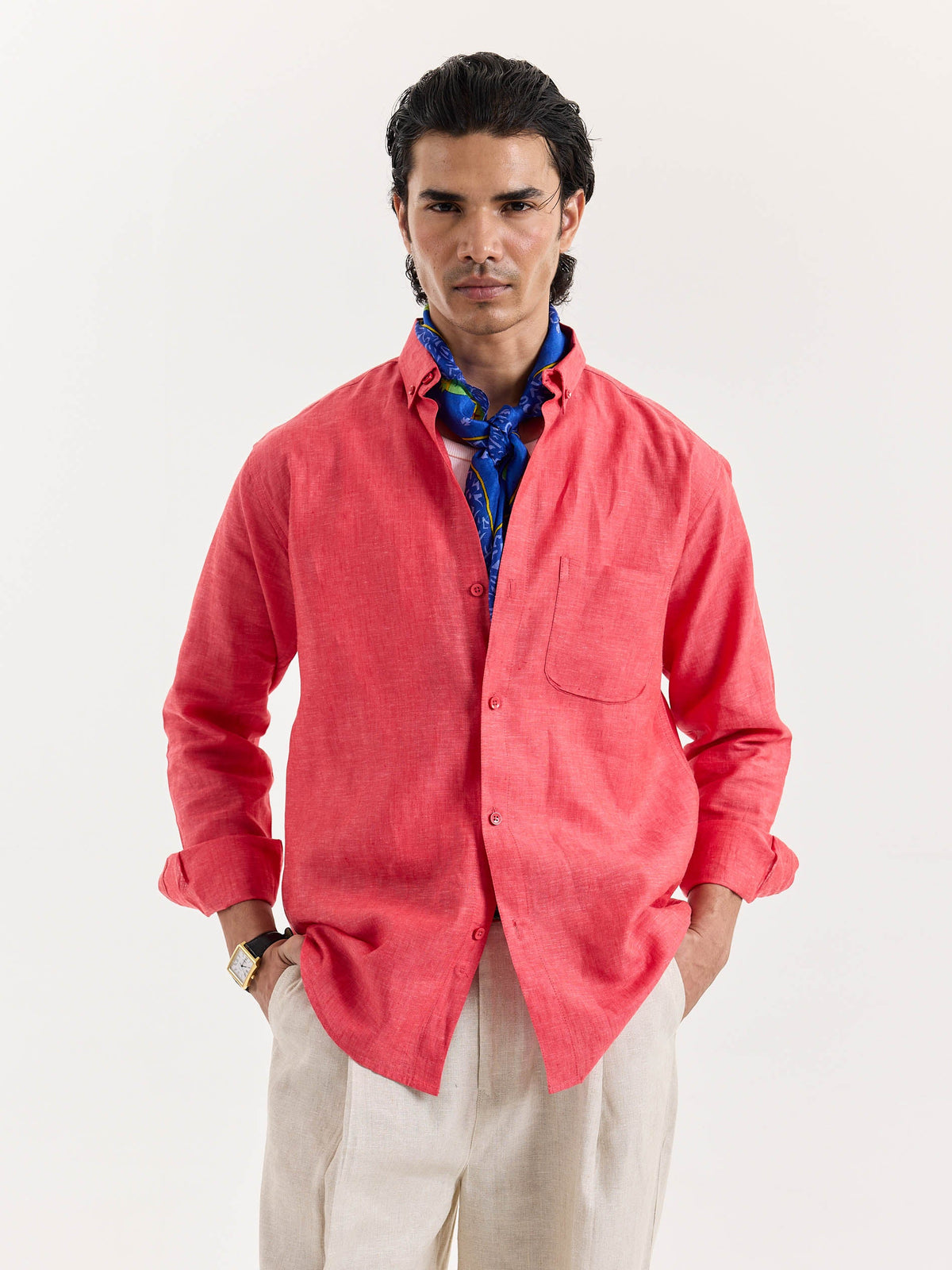 Red Chambray Linen Shirt