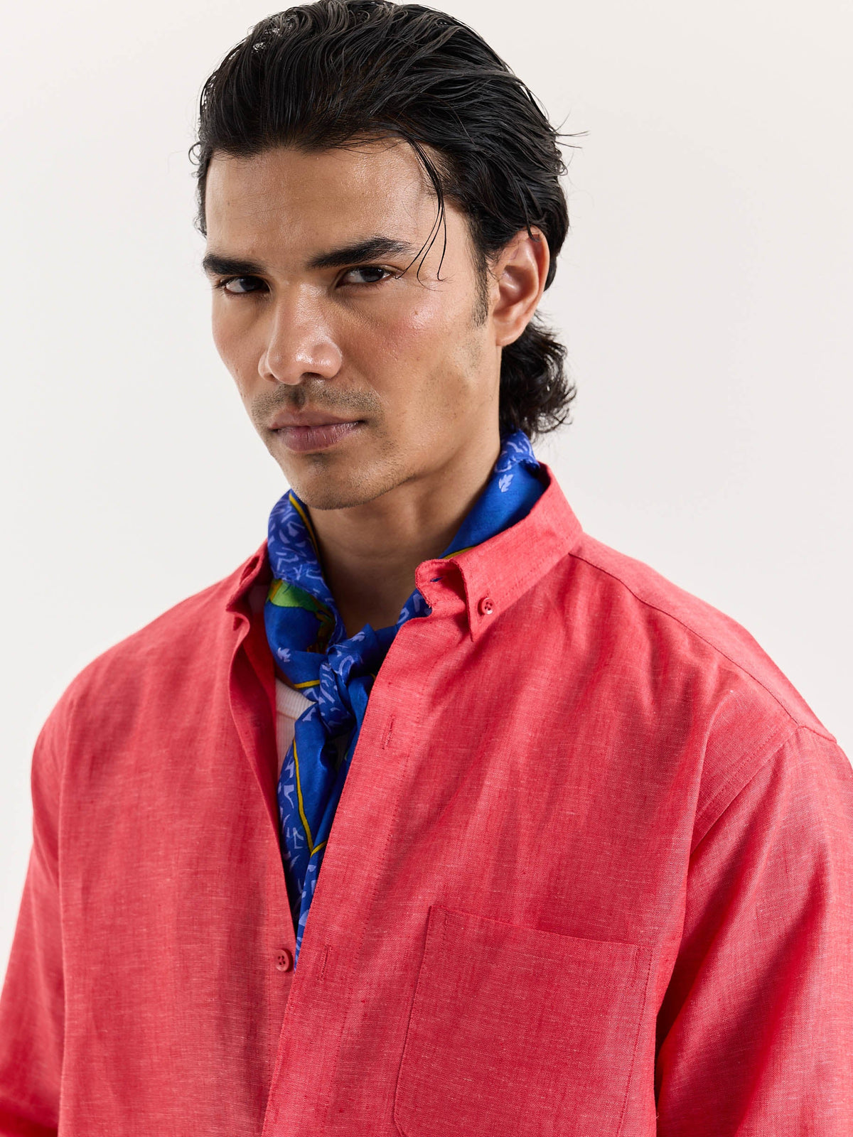 Red Chambray Linen Shirt
