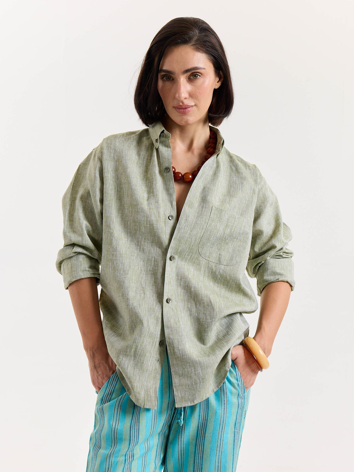 Green Chambray Linen Shirt