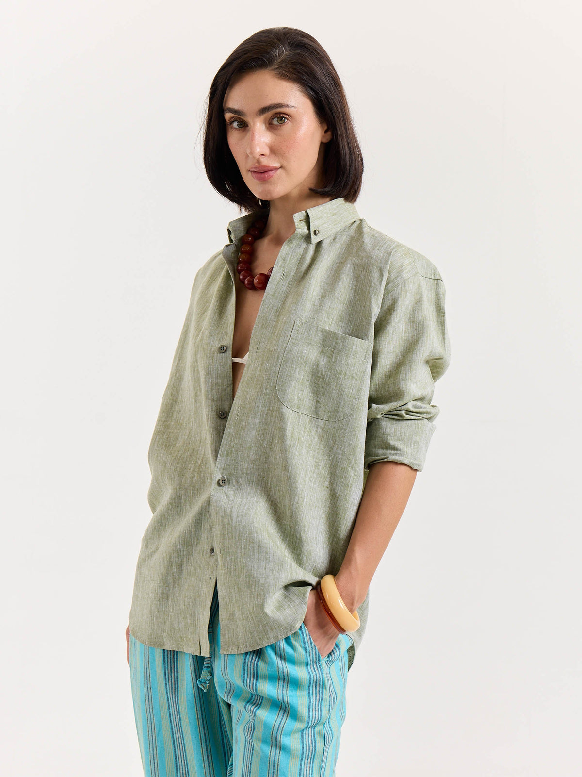 Green Chambray Linen Shirt