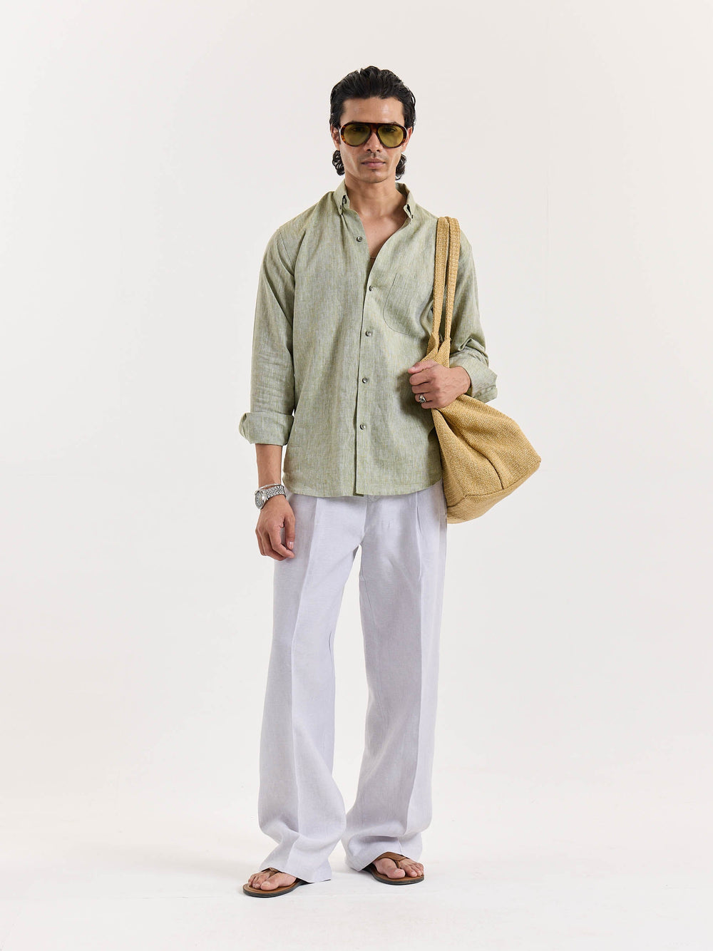 Green Chambray Linen Shirt