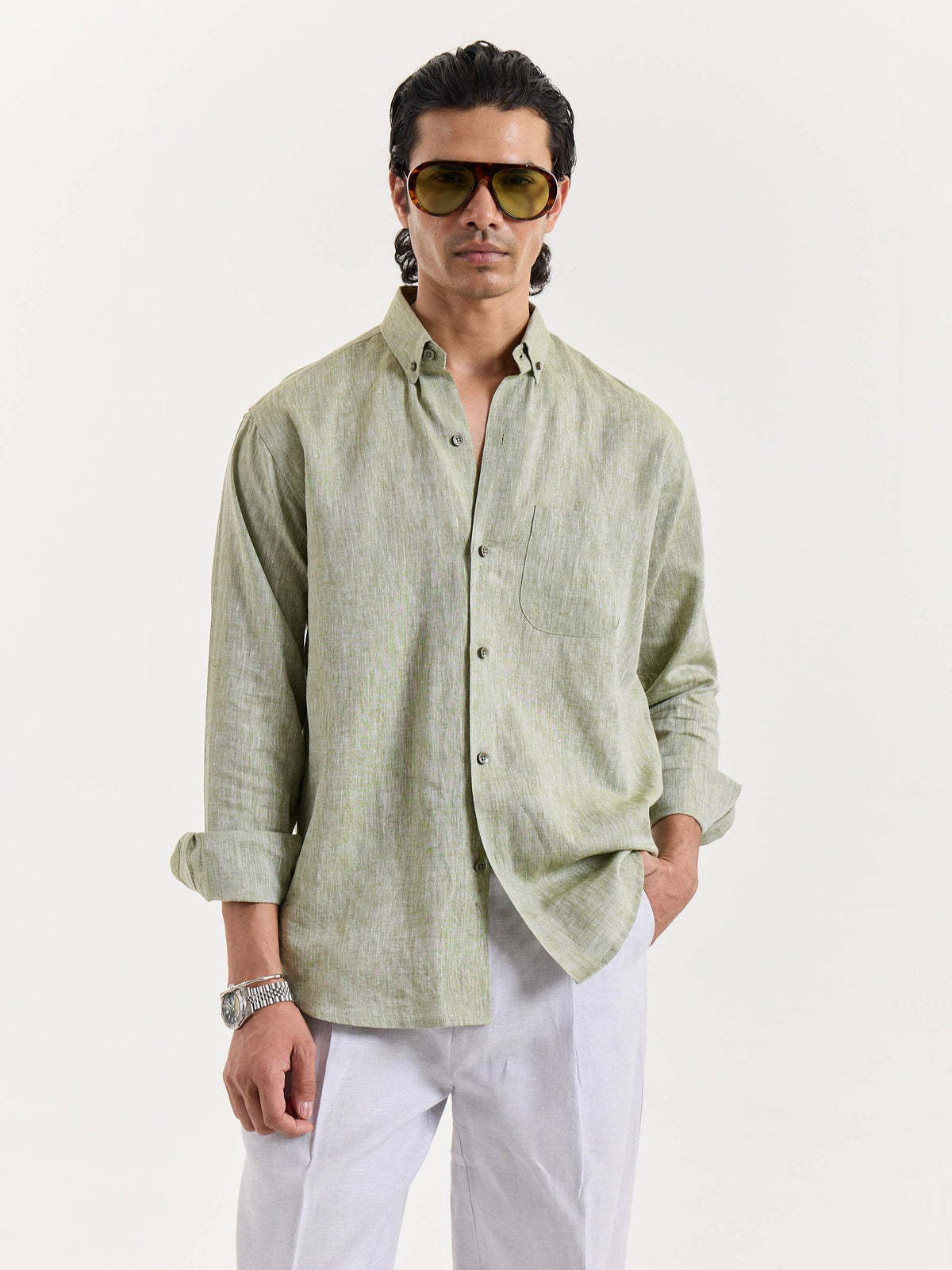 Green Chambray Linen Shirt