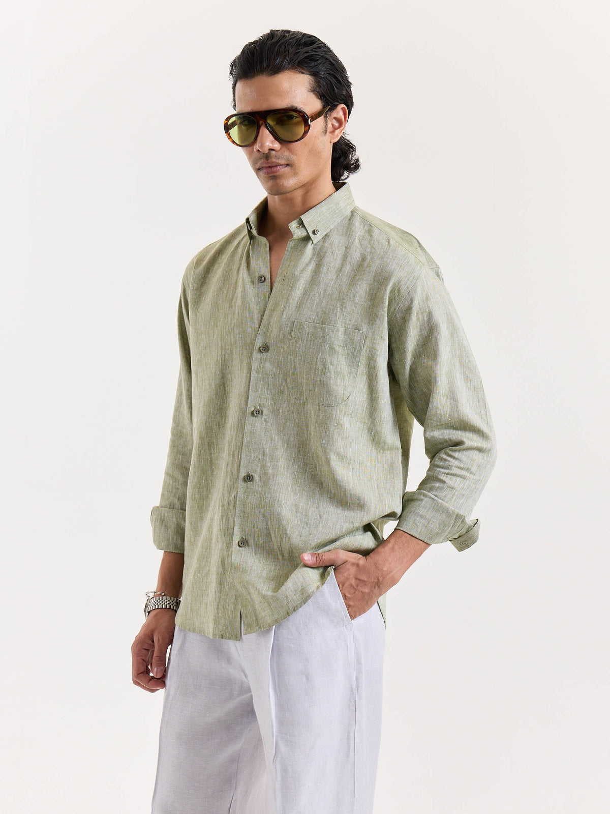 Green Chambray Linen Shirt