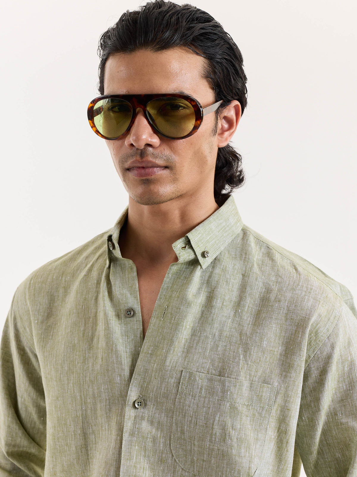 Green Chambray Linen Shirt