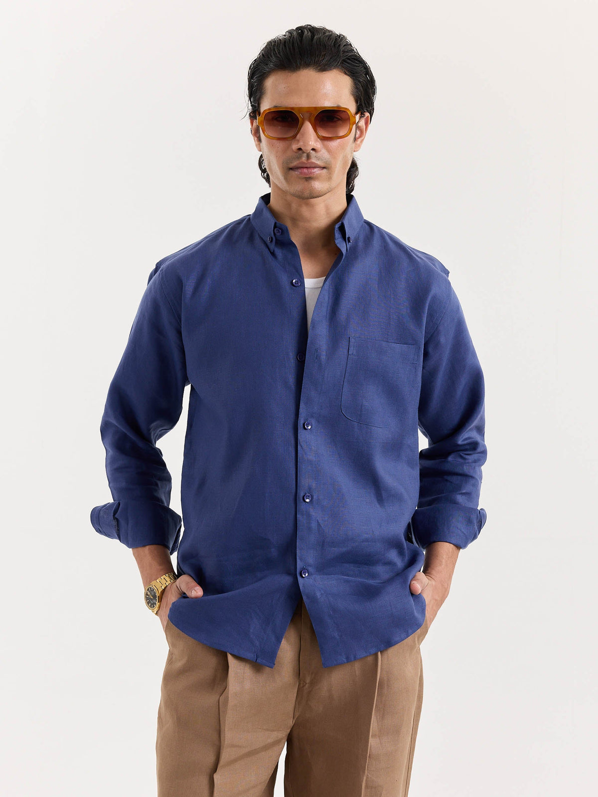 Indigo Blue Irish Linen Shirt