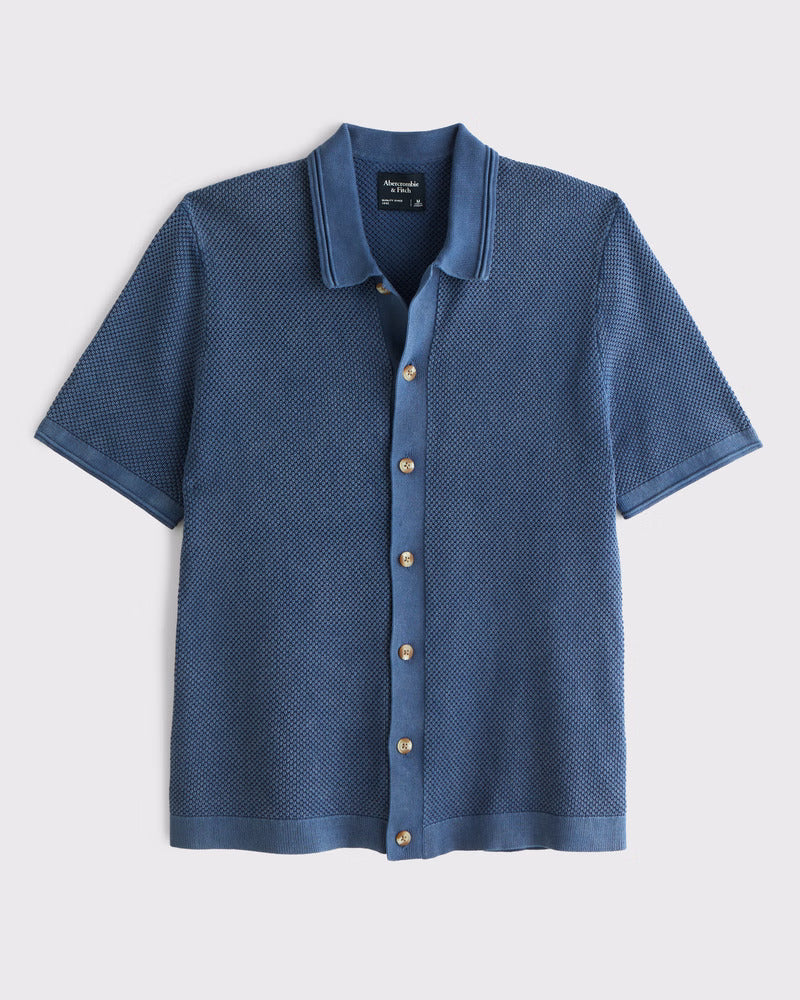 Garment-Dye Button-Through Sweater Polo