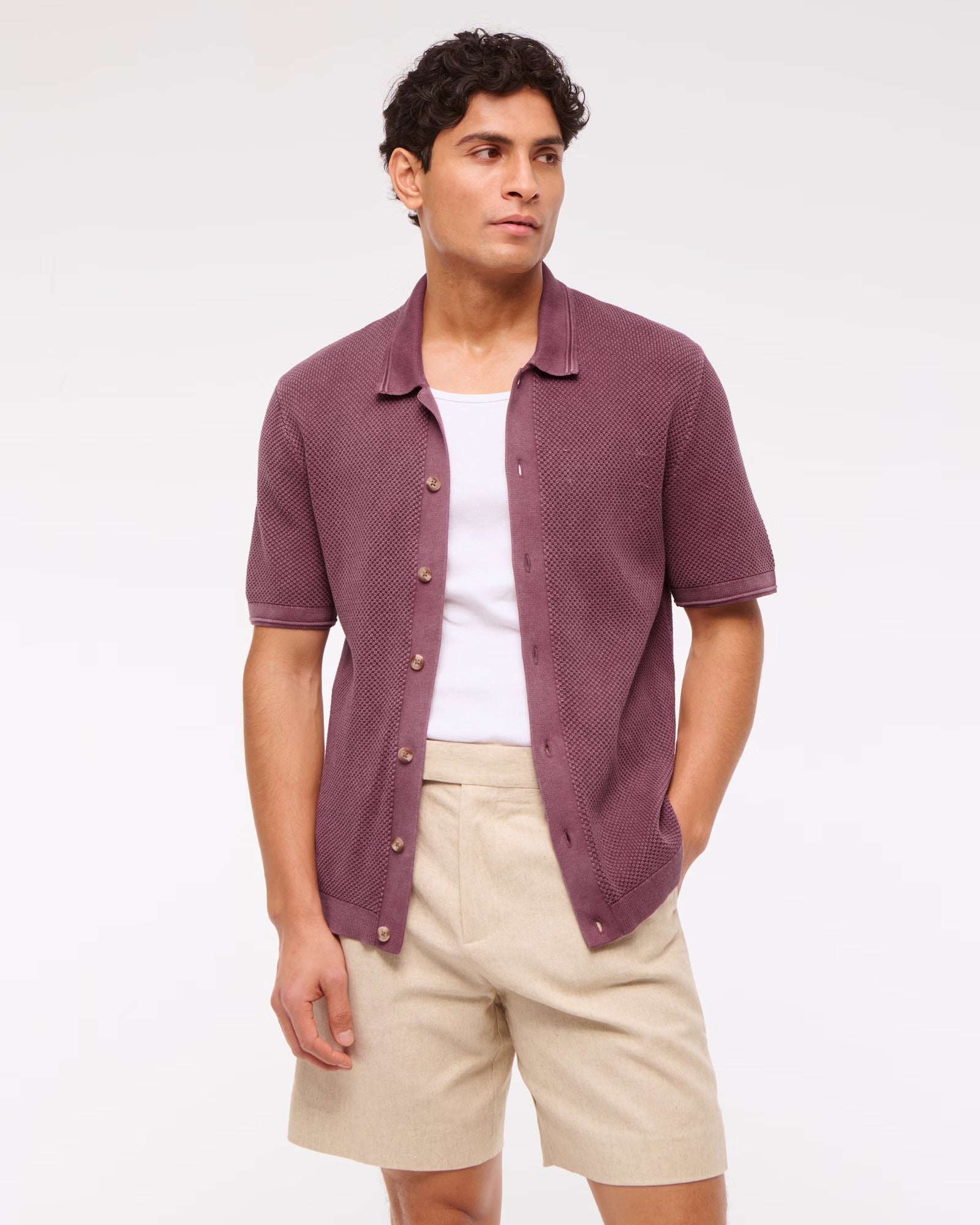 Garment-Dye Button-Through Sweater Polo