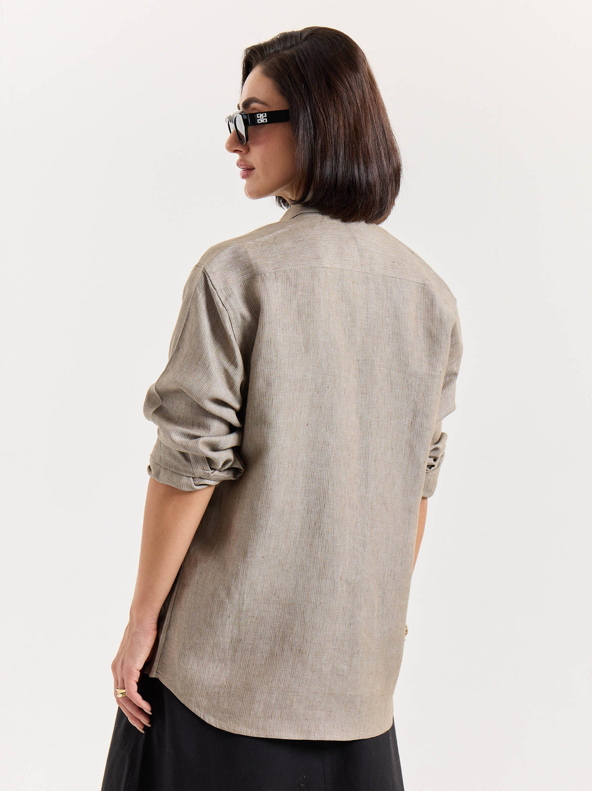 Light Taupe Striped Irish Linen Shirt