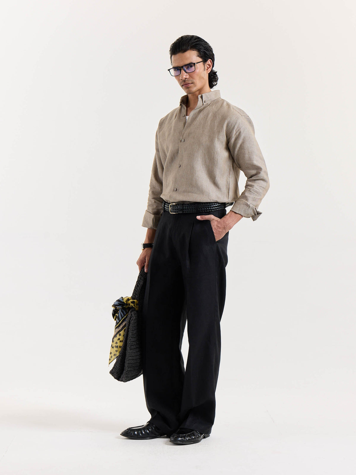 Light Taupe Striped Irish Linen Shirt