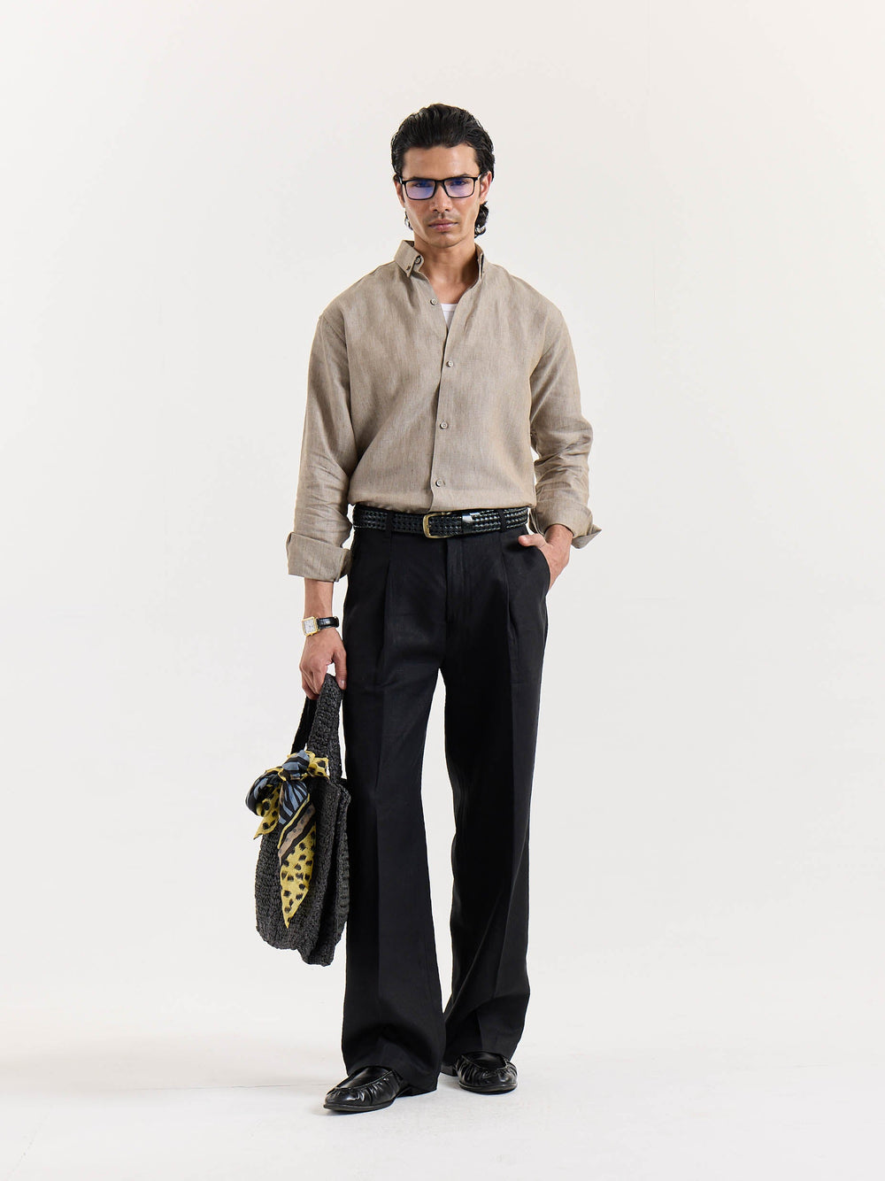 Light Taupe Striped Irish Linen Shirt