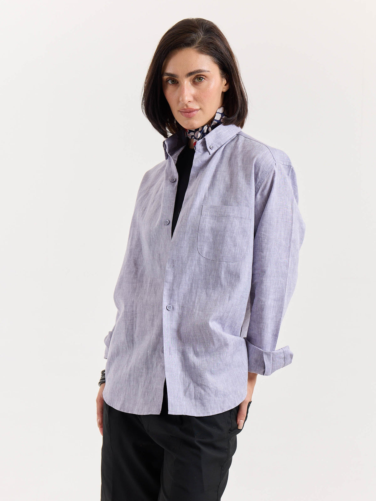 Lavender Grey Chambray Linen Shirt