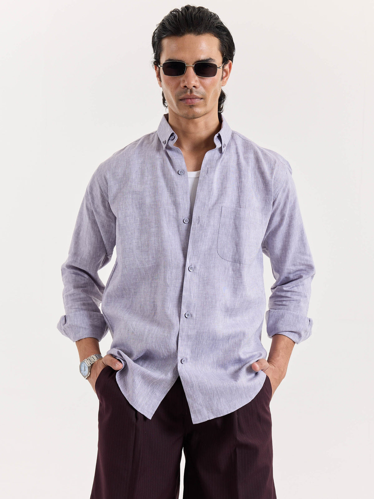 Lavender Grey Chambray Linen Shirt