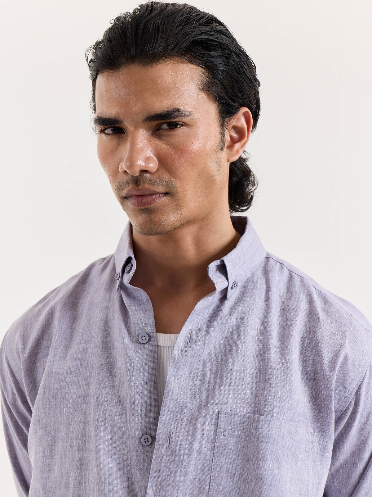 Lavender Grey Chambray Linen Shirt