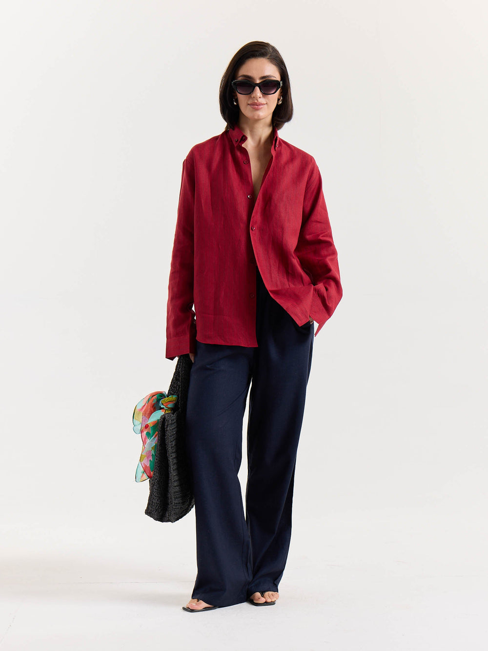 Ruby Red Striped Irish Linen Shirt