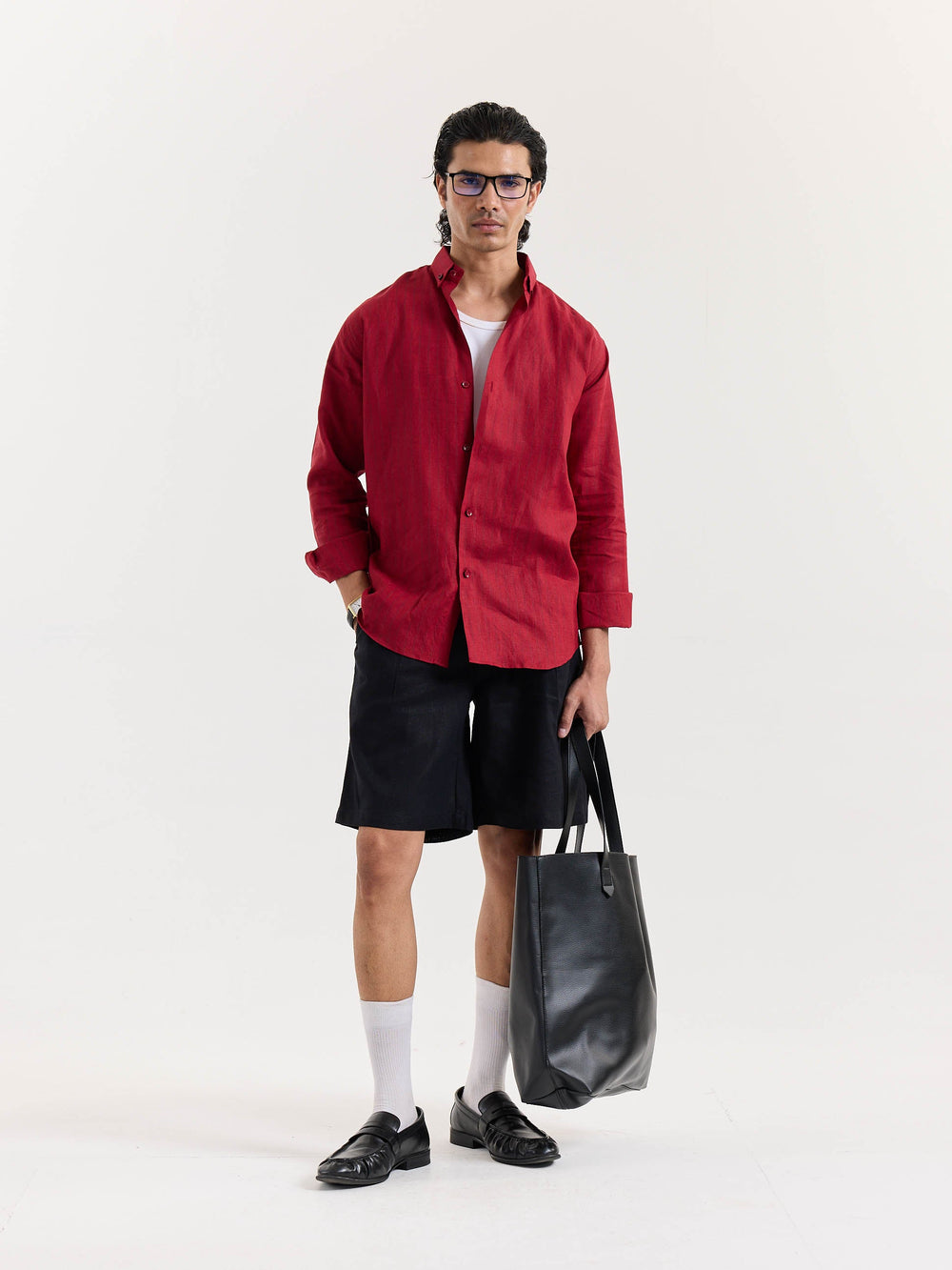 Ruby Red Striped Irish Linen Shirt
