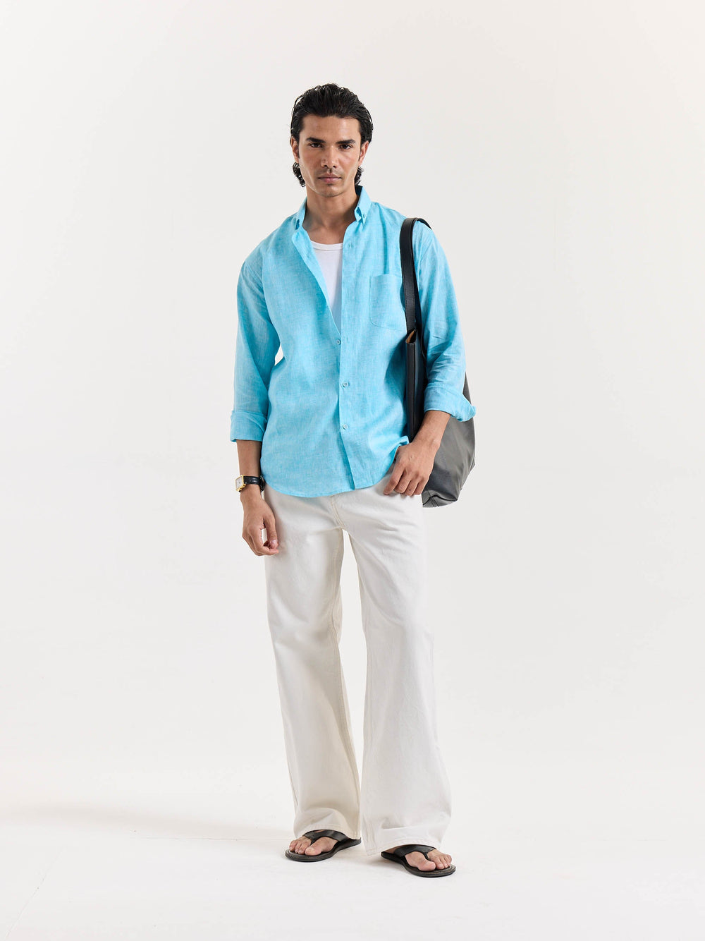 Sky Blue Chambray Linen Shirt