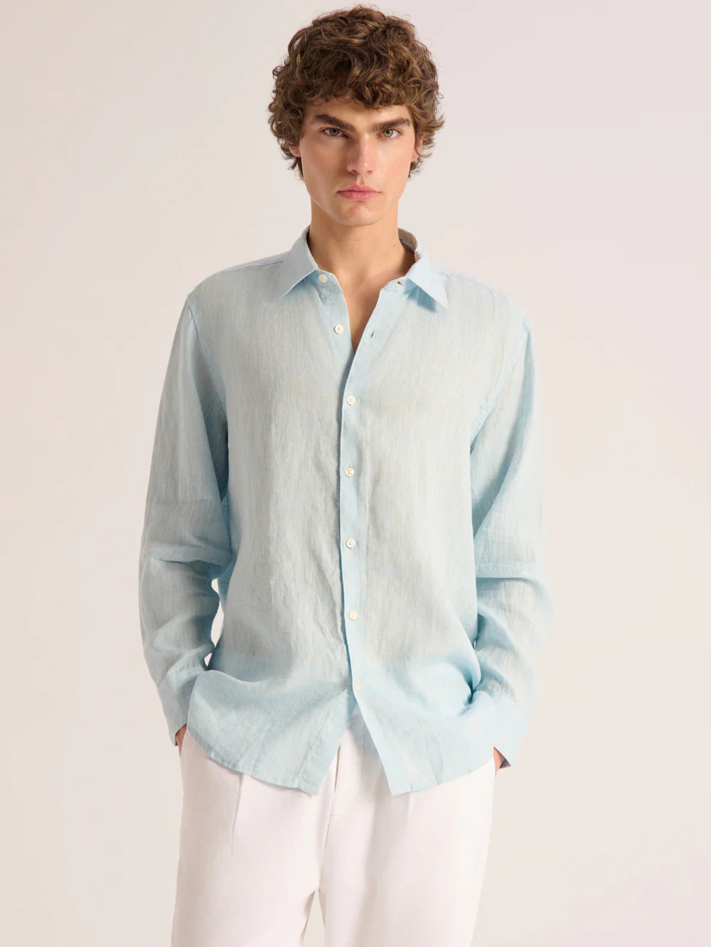 Relaxed fit Linen blue shirt